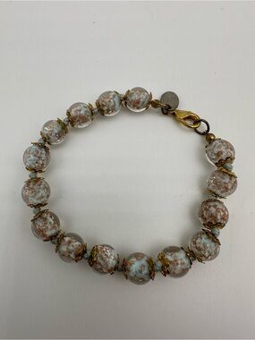 Murano Glass Bead Bracelet in blue with Gold Accents